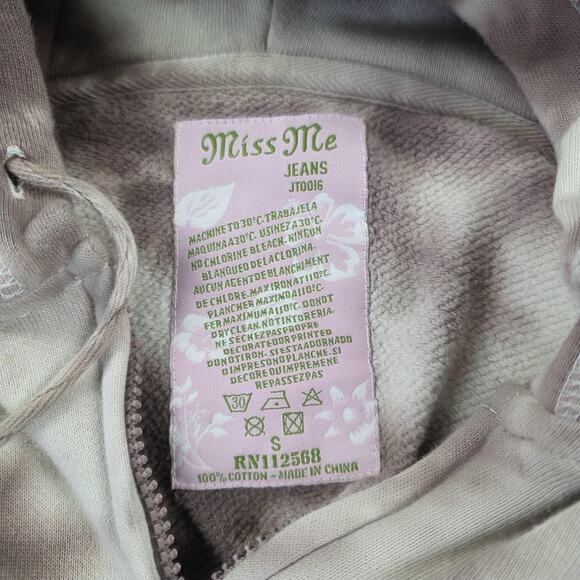 VTG Y2K Miss Me Hoodie Womens Small Tie-Dye Zip Up Embroidered Floral Butterfly - Picture 12 of 12